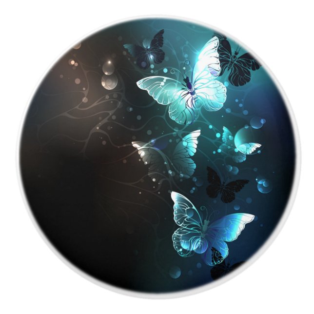 Mint Night Butterflies Ceramic Knob (Front)