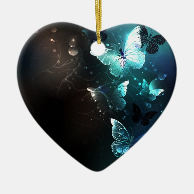 Mint Night Butterflies Ceramic Tree Decoration (Front)