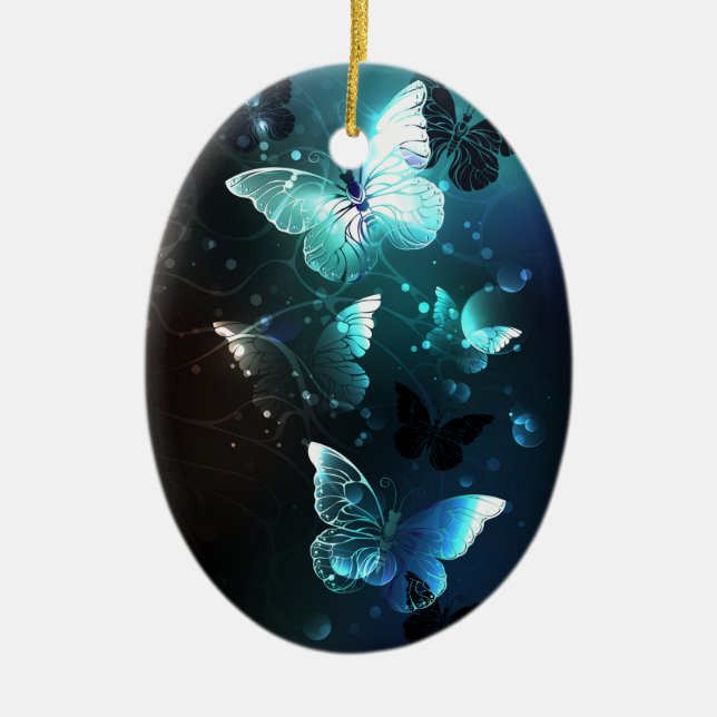 Mint Night Butterflies Ceramic Tree Decoration (Front)
