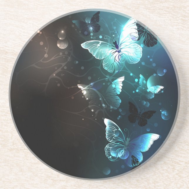 Mint Night Butterflies Coaster (Front)