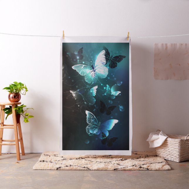 Mint Night Butterflies Fabric (In Situ)