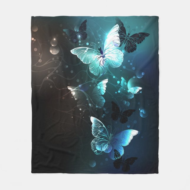 Mint Night Butterflies Fleece Blanket (Front)