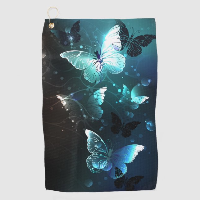 Mint Night Butterflies Golf Towel (Front)