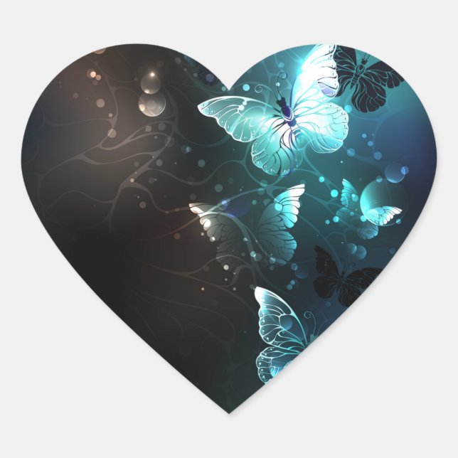 Mint Night Butterflies Heart Sticker (Front)
