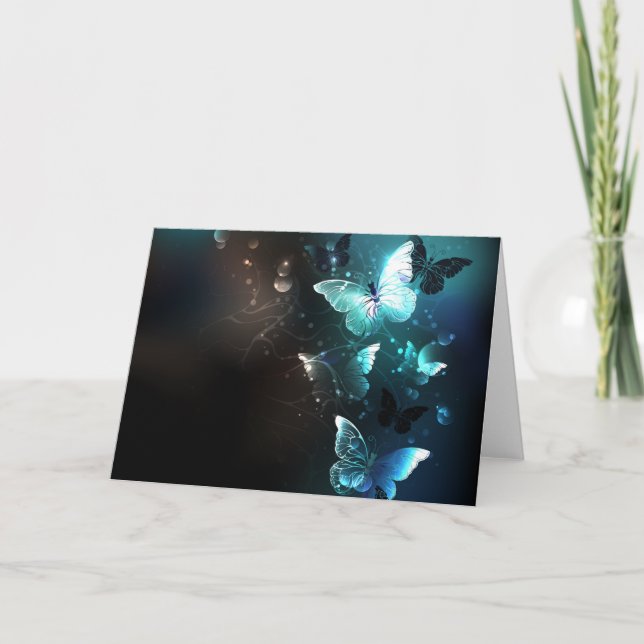 Mint Night Butterflies Holiday Card (Front)