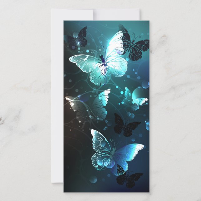Mint Night Butterflies Holiday Card (Front)