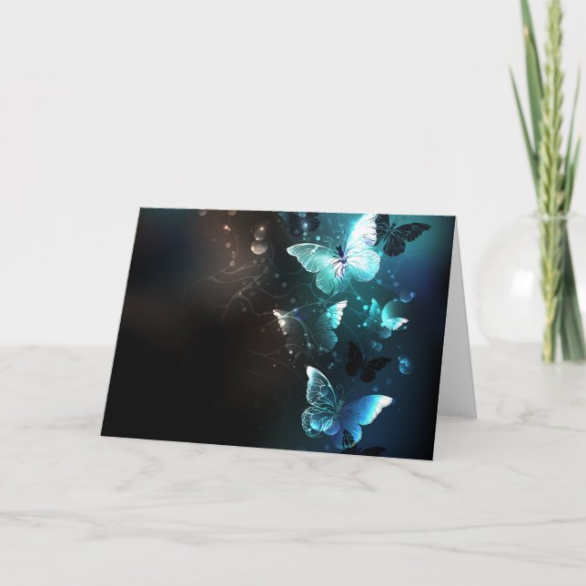 Mint Night Butterflies Invitation (Front)