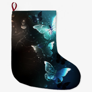 Mint Night Butterflies Large Christmas Stocking