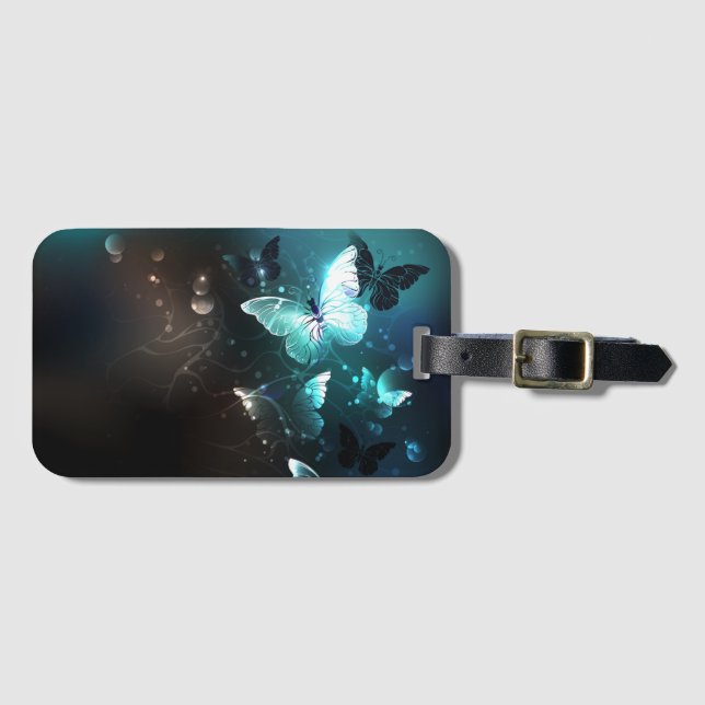 Mint Night Butterflies Luggage Tag (Front Horizontal)