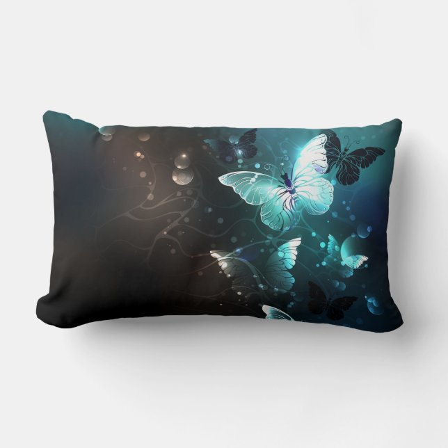 Mint Night Butterflies Lumbar Cushion (Front)