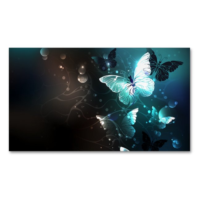 Mint Night Butterflies Magnetic Business Card (Front)