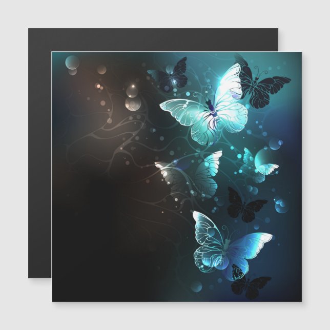 Mint Night Butterflies Magnetic Invitation (Front/Back)