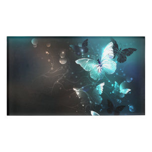 Mint Night Butterflies Name Tag