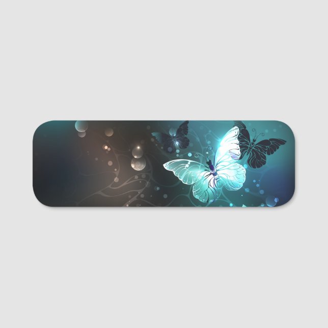 Mint Night Butterflies Name Tag (Front)