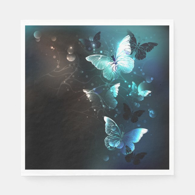 Mint Night Butterflies Napkin (Front)