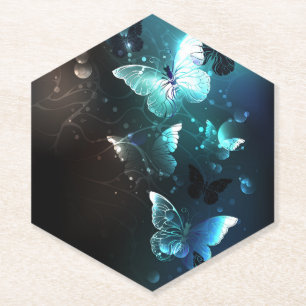 Mint Night Butterflies Paper Coaster