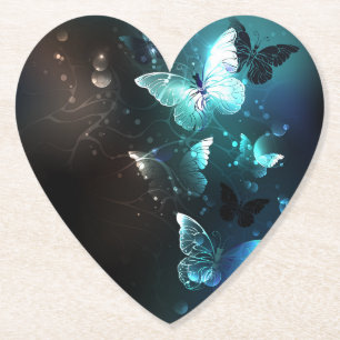 Mint Night Butterflies Paper Coaster