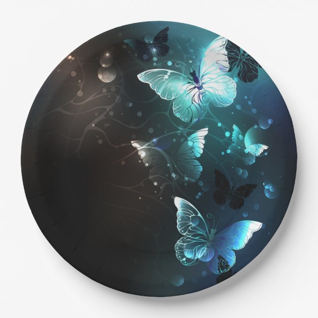 Mint Night Butterflies Paper Plate (Front)