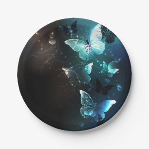 Mint Night Butterflies Paper Plate