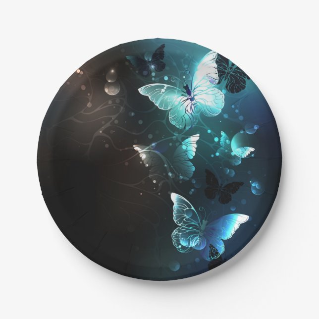 Mint Night Butterflies Paper Plate (Front)