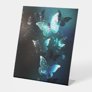 Mint Night Butterflies Pedestal Sign