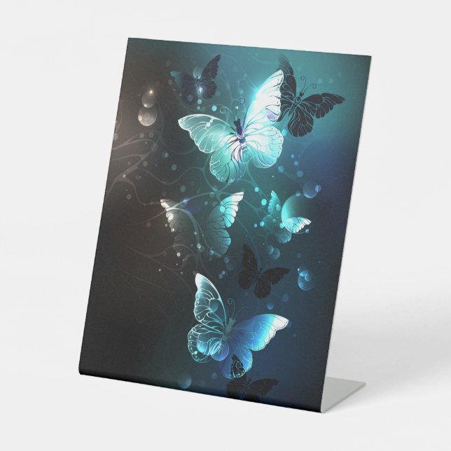 Mint Night Butterflies Pedestal Sign (Front)