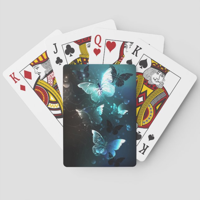 Mint Night Butterflies Playing Cards (Back)