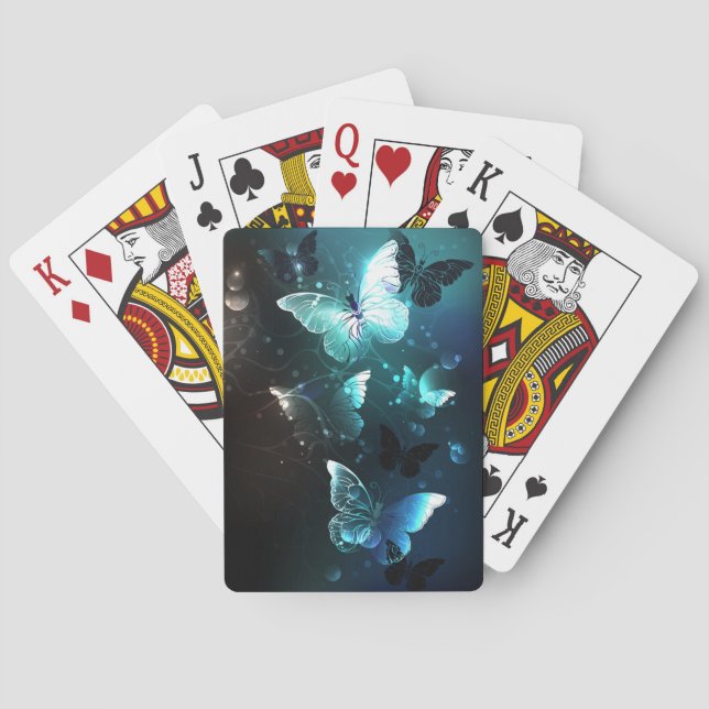 Mint Night Butterflies Playing Cards (Back)