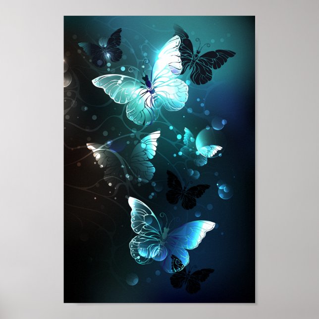 Mint Night Butterflies Poster (Front)