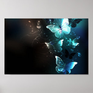 Mint Night Butterflies Poster