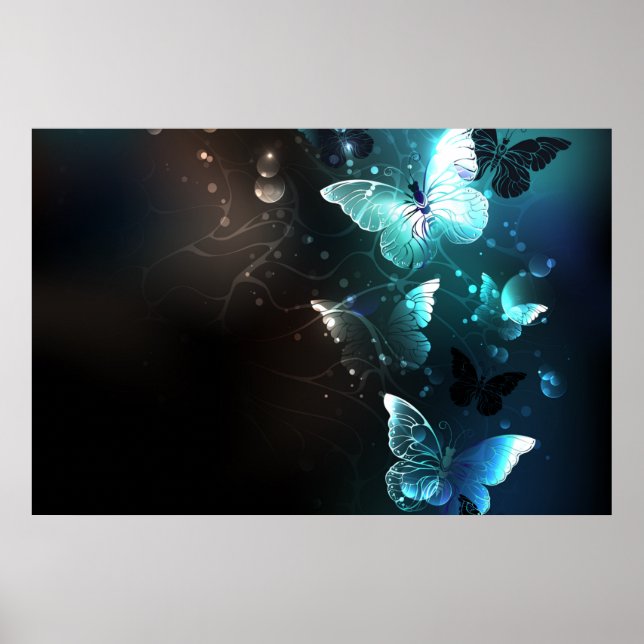 Mint Night Butterflies Poster (Front)