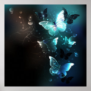 Mint Night Butterflies Poster