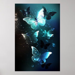 Mint Night Butterflies Poster