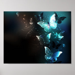 Mint Night Butterflies Poster