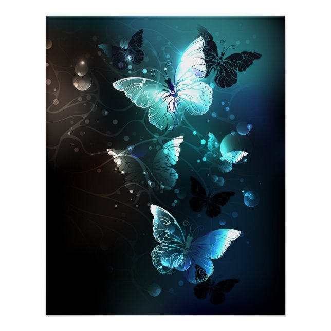 Mint Night Butterflies Poster (Front)