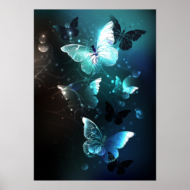 Mint Night Butterflies Poster (Front)