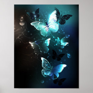 Mint Night Butterflies Poster