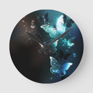Mint Night Butterflies Round Clock