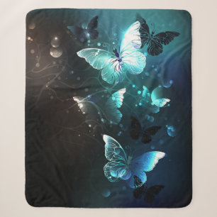 Mint Night Butterflies Sherpa Blanket