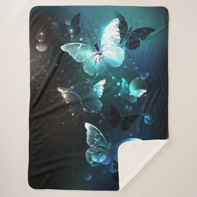 Mint Night Butterflies Sherpa Blanket (Front)