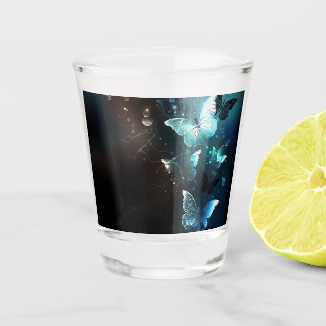 Mint Night Butterflies Shot Glass (Front)