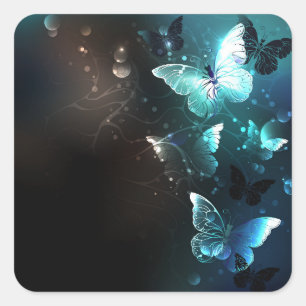 Mint Night Butterflies Square Sticker