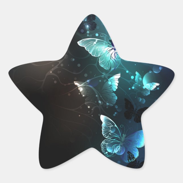 Mint Night Butterflies Star Sticker (Front)