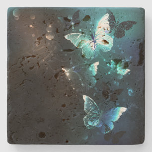 Mint Night Butterflies Stone Coaster
