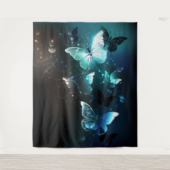 Mint Night Butterflies Tapestry (Front)