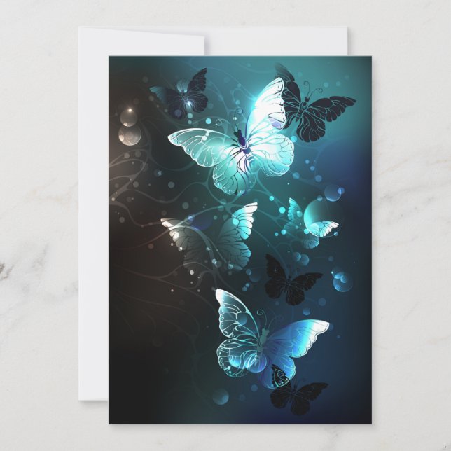 Mint Night Butterflies Thank You Card (Front)