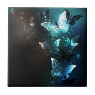 Mint Night Butterflies Tile