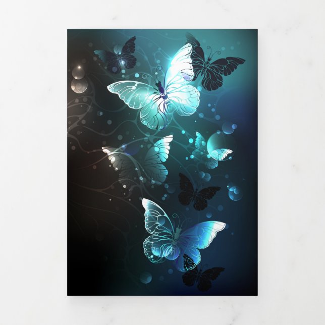 Mint Night Butterflies Tri-Fold Announcement (Cover)