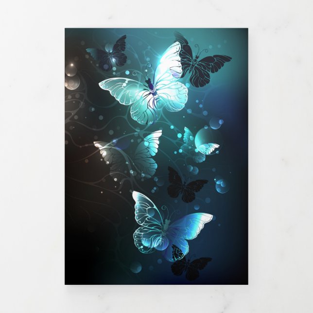 Mint Night Butterflies Tri-Fold Holiday Card (Cover)