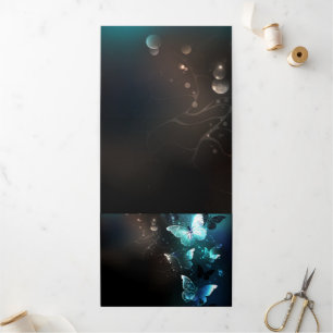 Mint Night Butterflies Tri-Fold Invitation